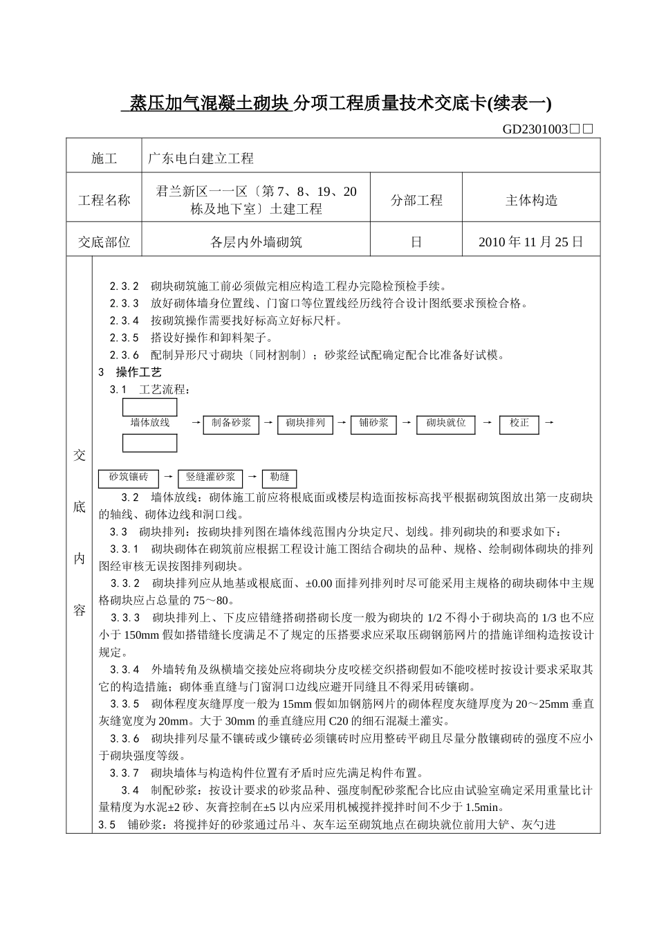 蒸压加气混凝土砌块、灰砂砖砌体分项工程质量技术交底_第2页