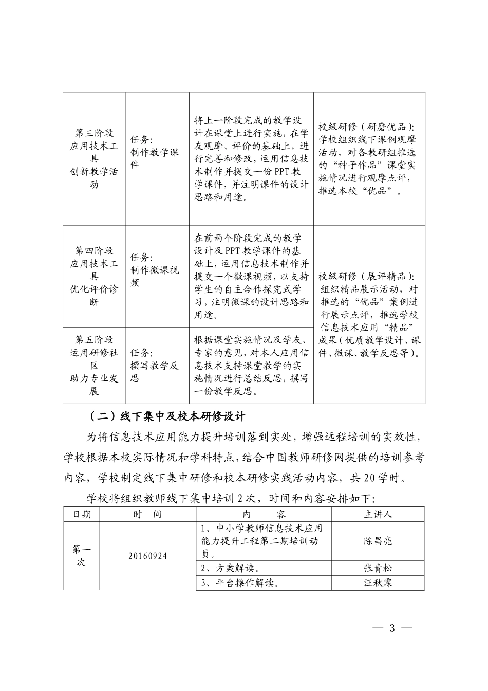 永平小学校教师信息技术应用能力提升工程培训实施方案_第3页
