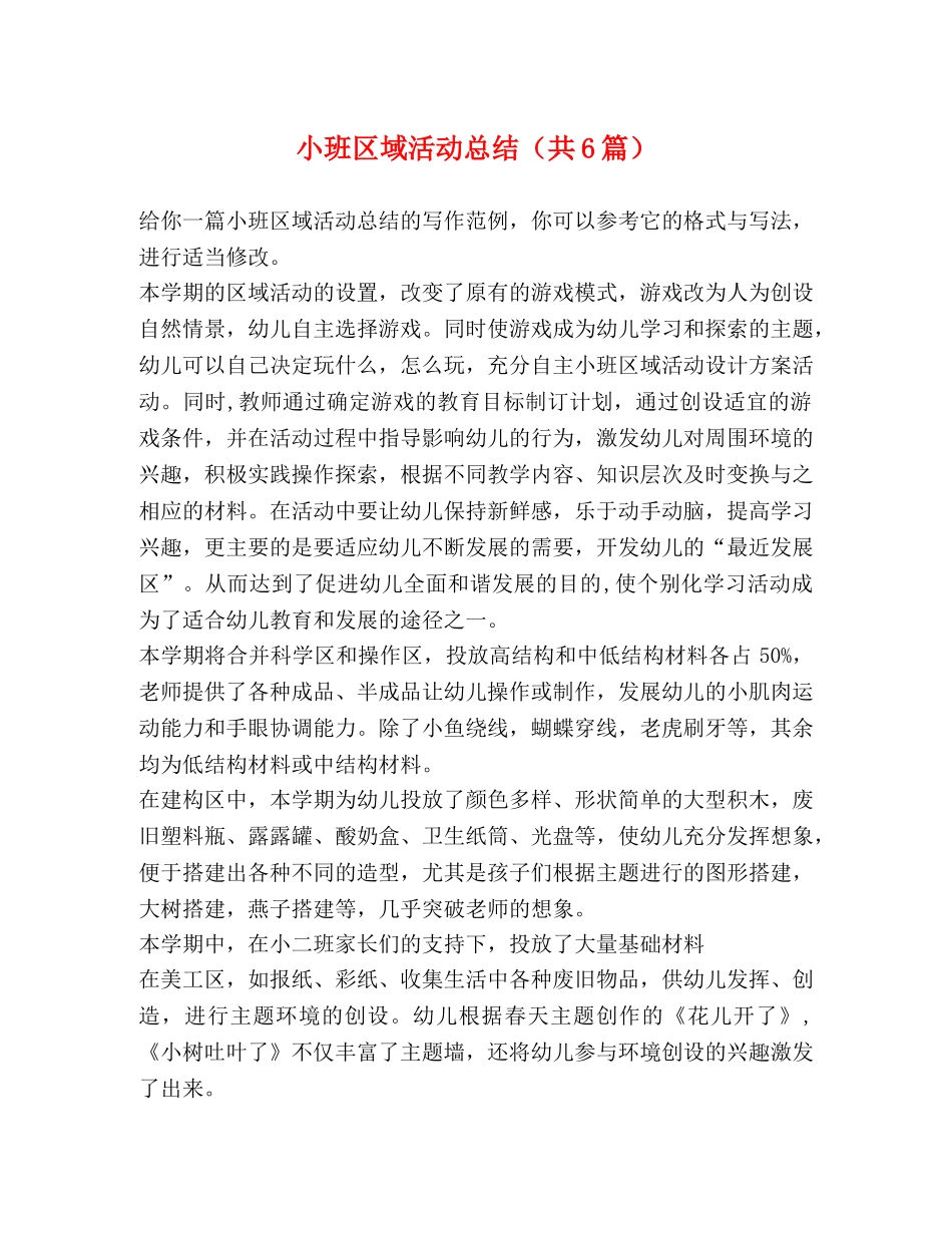小班区域活动总结（共6篇） _第1页
