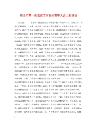 在全市第一批选派工作总结表彰大会上的讲话