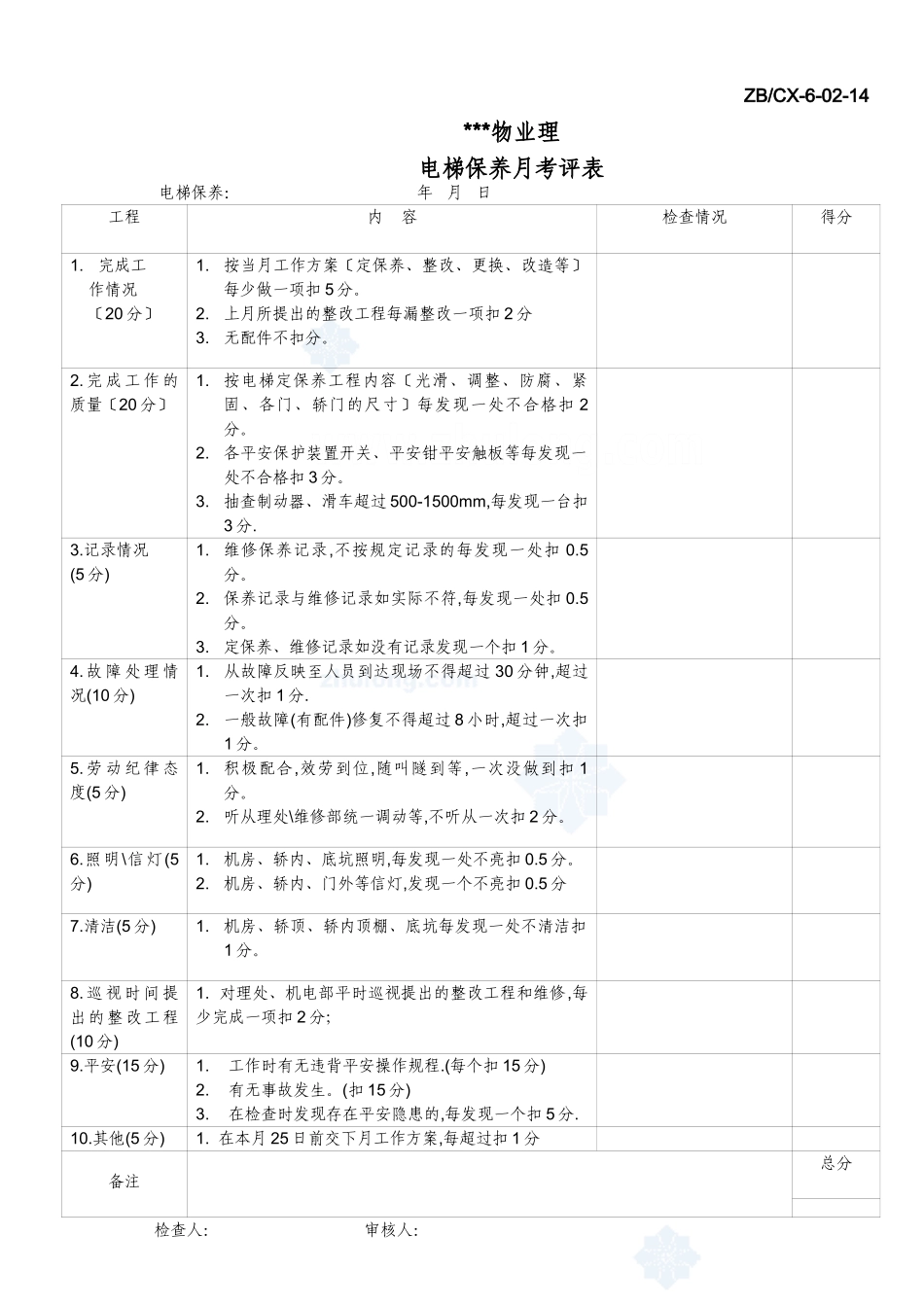 电梯保养单位月考评表_secret_第1页