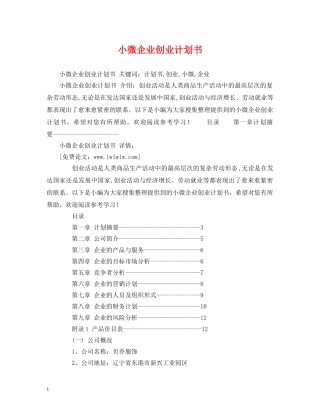 小微企业创业计划书 