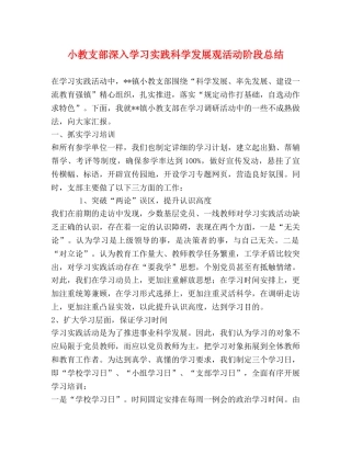 小教支部深入学习实践科学发展观活动阶段总结 