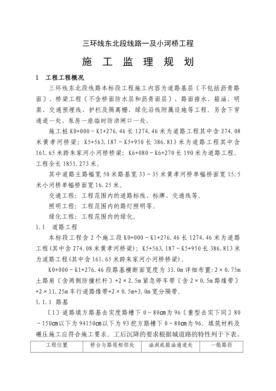 三环线东北段线路一及小河桥工程施工监理规划_第1页