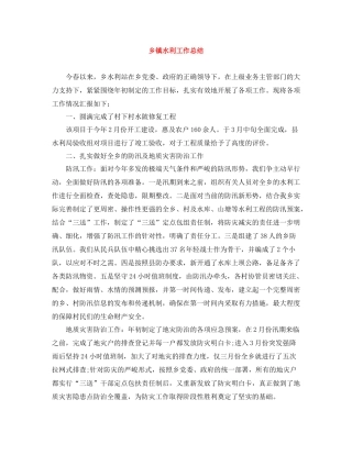 乡镇水利工作总结