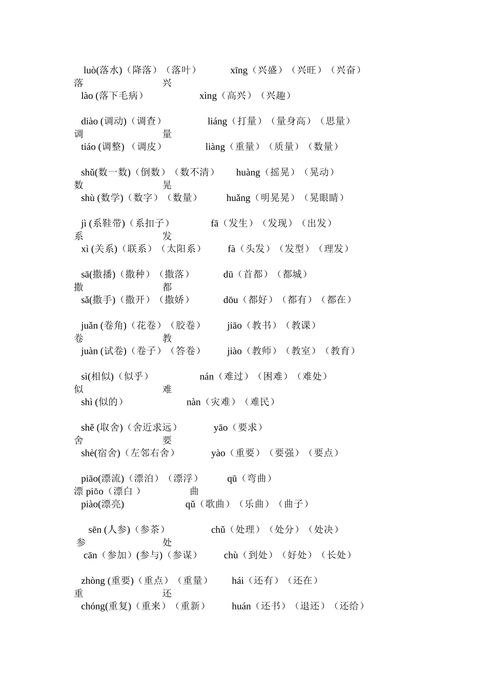 人教版小学三年级语文上册多音字复习资料_第2页