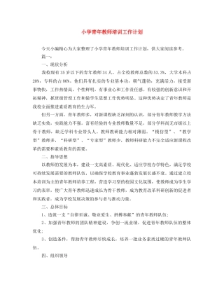 小学青年教师培训工作计划 