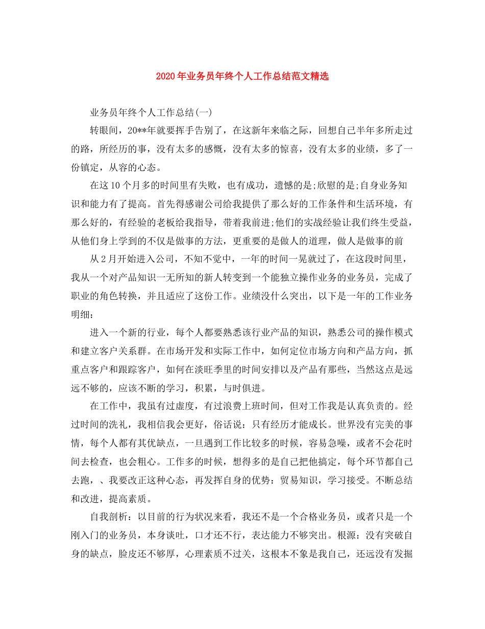 2020年业务员年终个人工作总结范文精选_第1页