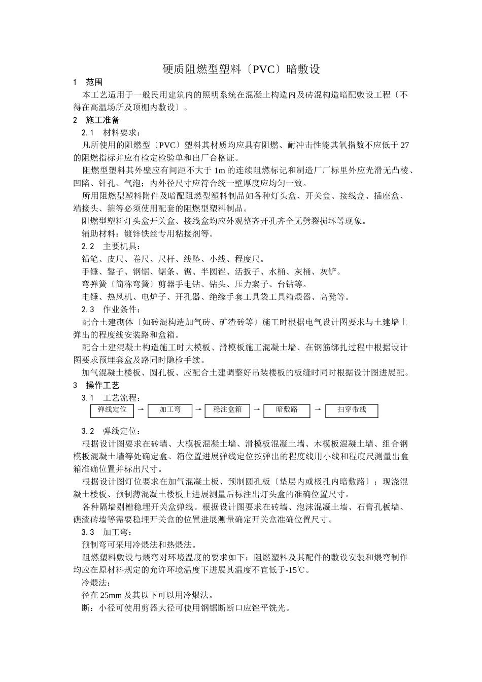 硬质阻燃型塑料管（PVC）暗敷设工艺_第1页