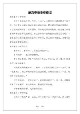 难忘春节小学作文