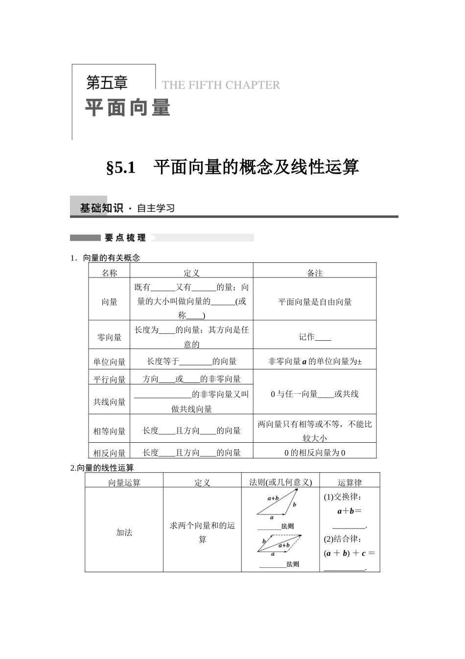 步步高大一轮复习讲义高三数学51平面向量的概念及线性运算_第1页