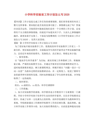 小学科学实验室工作计划怎么写2024 