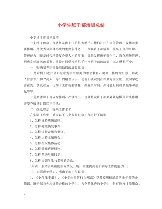 小学生班干部培训总结 
