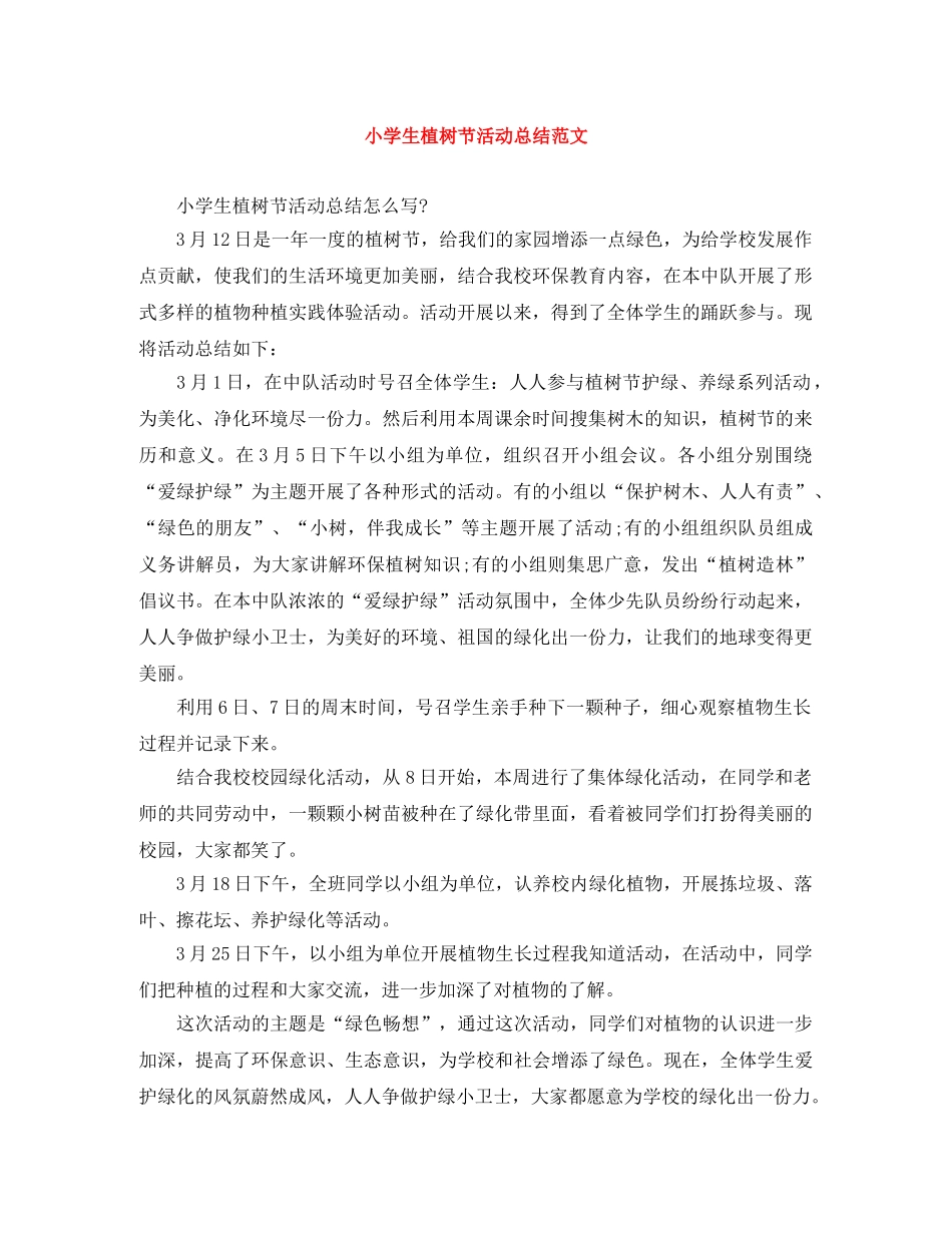 小学生植树节活动总结范文 _第1页