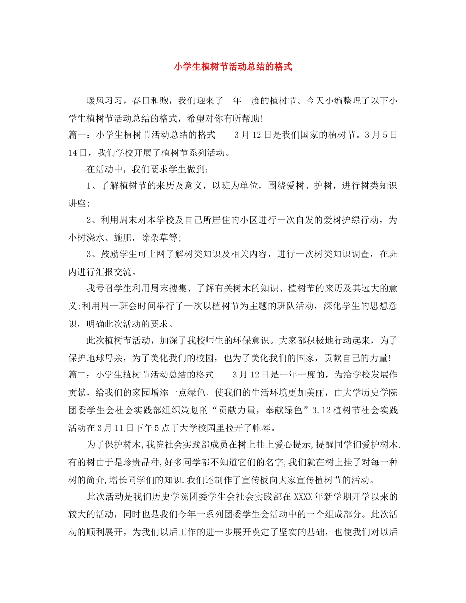 小学生植树节活动总结的格式 _第1页