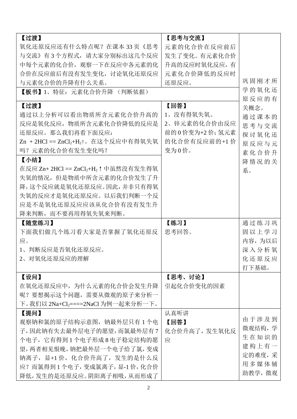 氧化还原反应教学设计_第2页