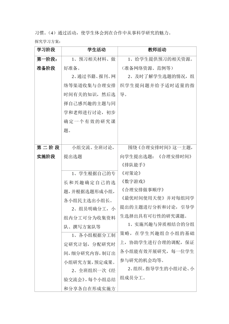 《合理安排时间》探究学习方案 (2)_第2页