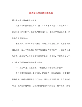 新进员工实习期自我总结