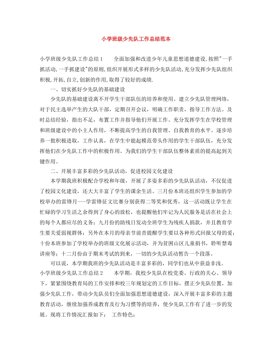 小学班级少先队工作总结范本 _第1页