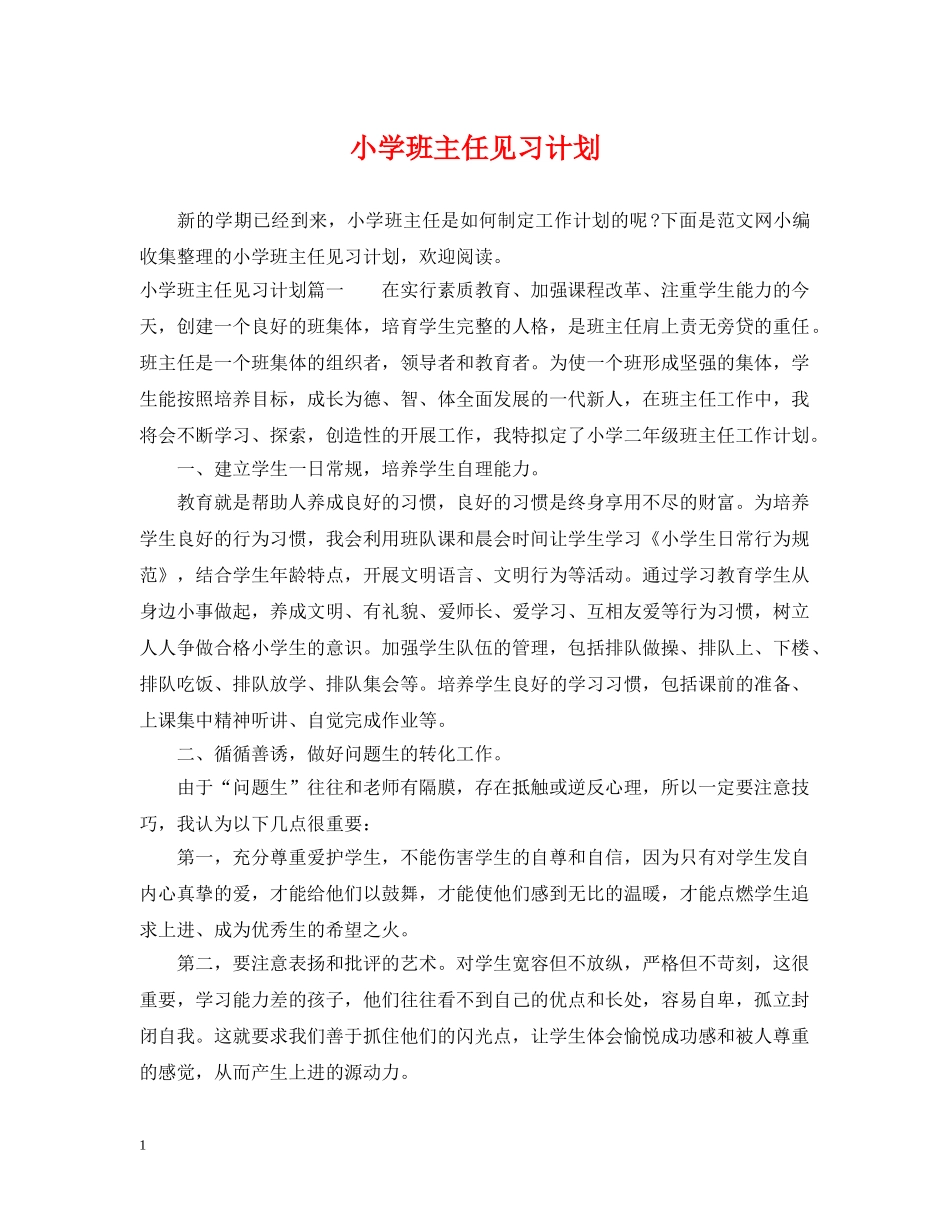 小学班主任见习计划 _第1页