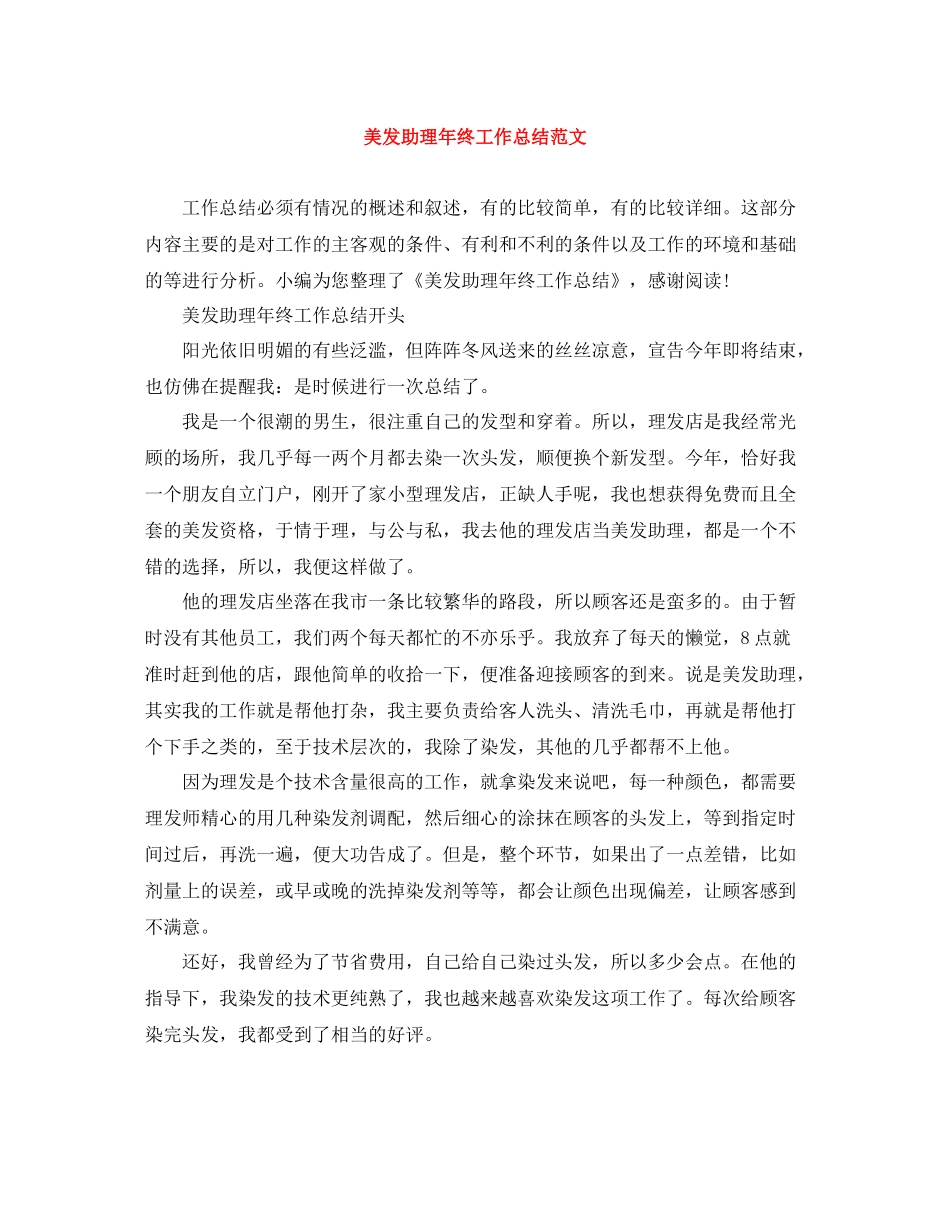 美发助理年终工作总结范文_第1页
