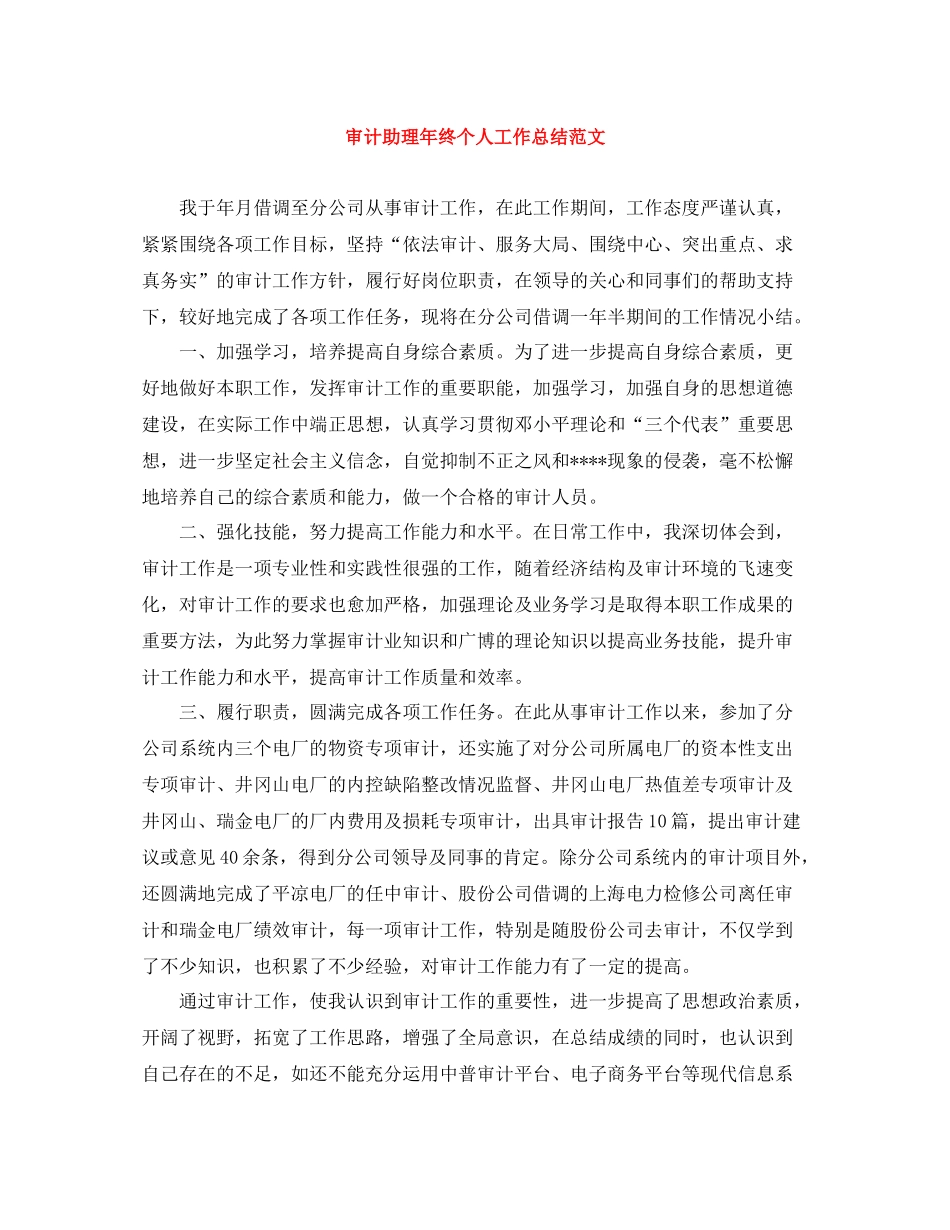 审计助理年终个人工作总结范文_第1页