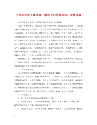 小学毕业班工作计划--愿孩子们学有所成，美梦成真2 