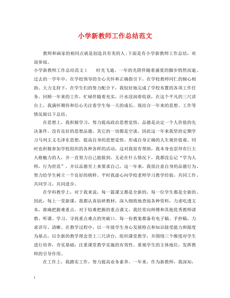 小学新教师工作总结范文 _第1页
