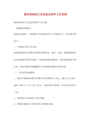 新区招商局工作总结及明年工作安排