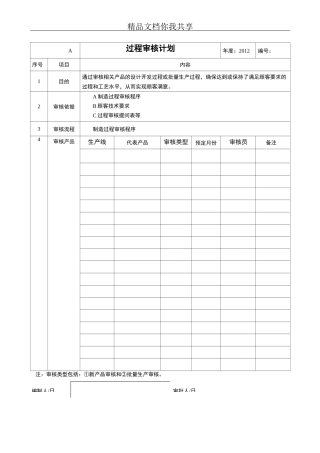 过程审核计划