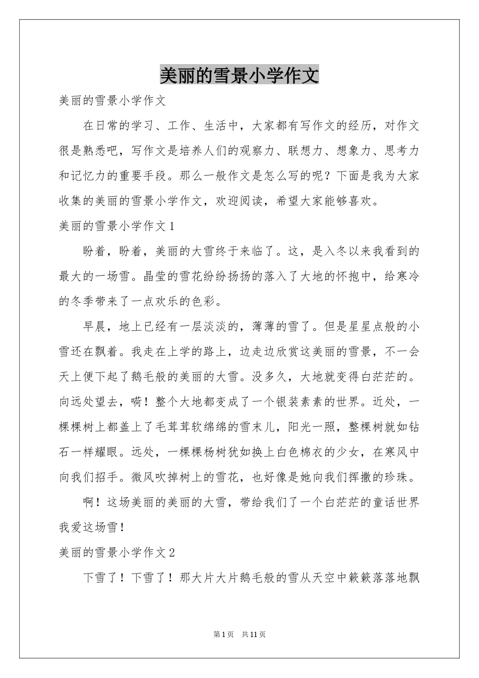 美丽的雪景小学作文_第1页