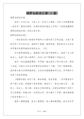 绿野仙踪读后感(15篇)