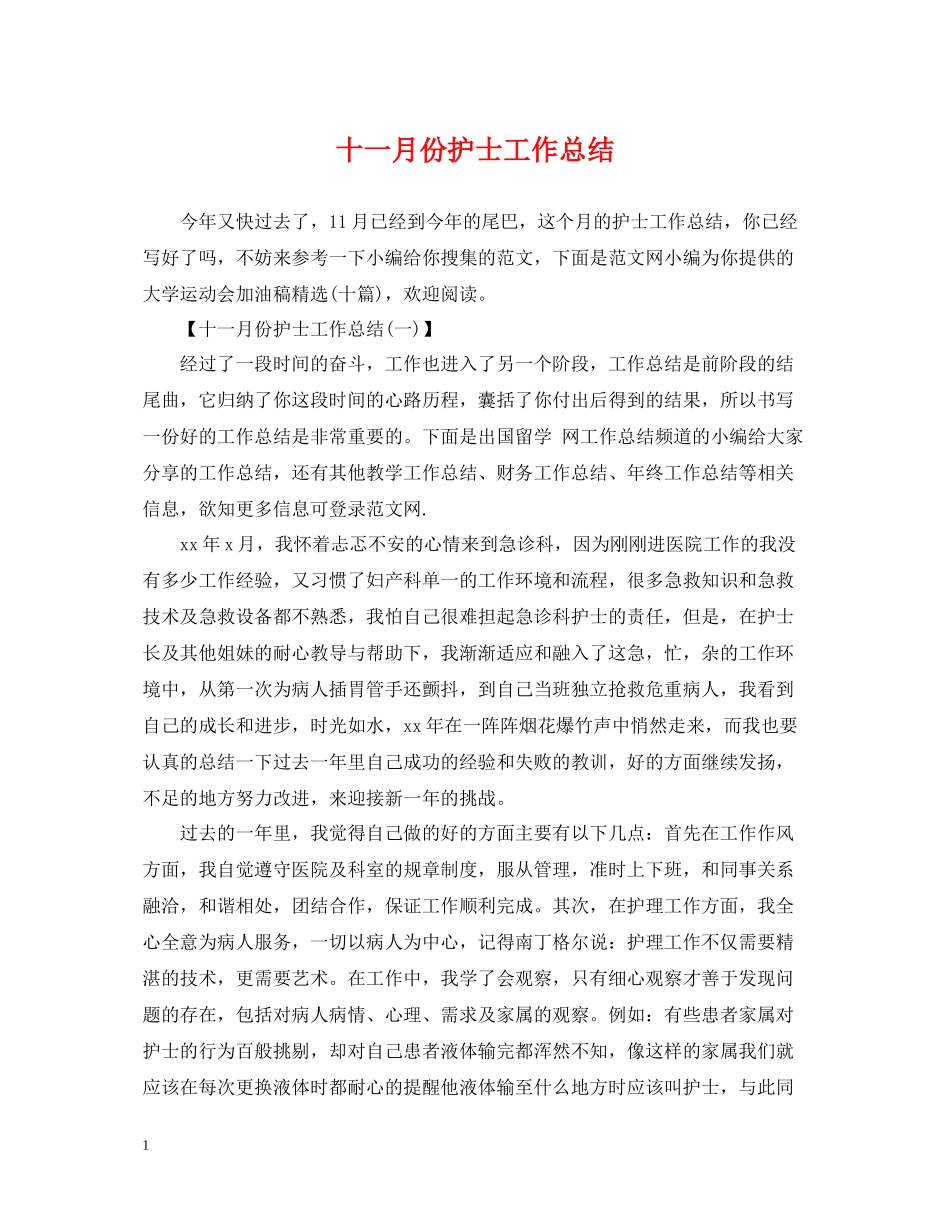 十一月份护士工作总结_第1页