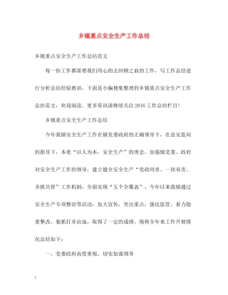 乡镇重点安全生产工作总结