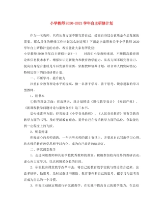 小学教师2024-2021学年自主研修计划 