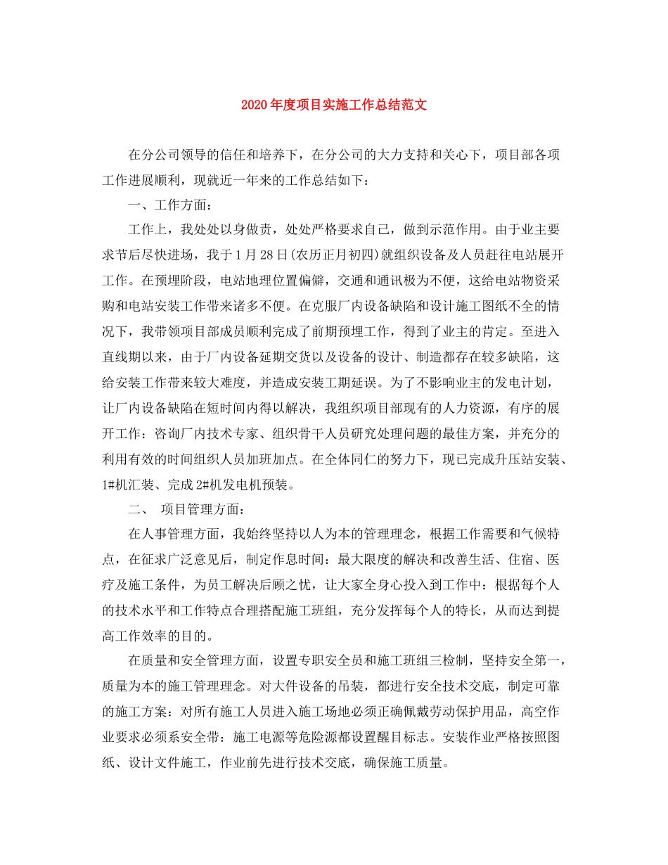 2020年度项目实施工作总结范文_第1页