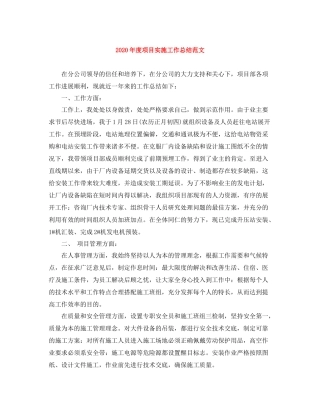 2020年度项目实施工作总结范文