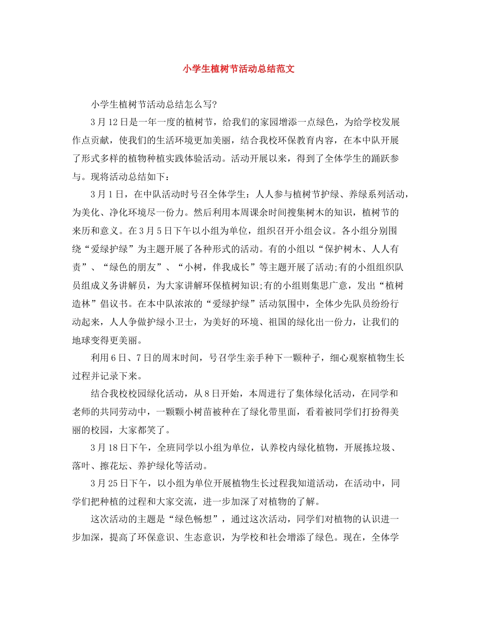 小学生植树节活动总结范文_第1页