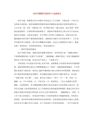 2020年度银行业务员个人总结范文
