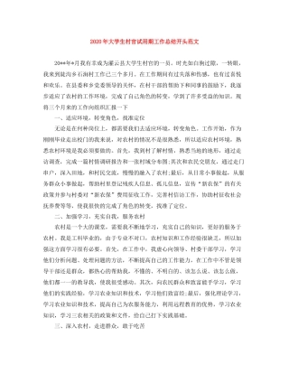 2020年大学生村官试用期工作总结开头范文