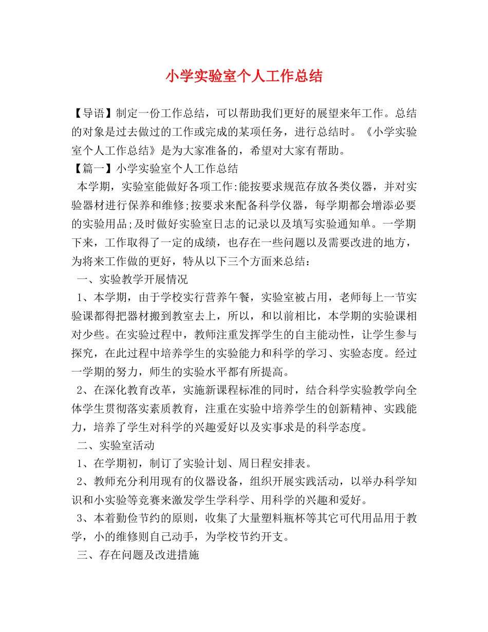 小学实验室个人工作总结 _第1页