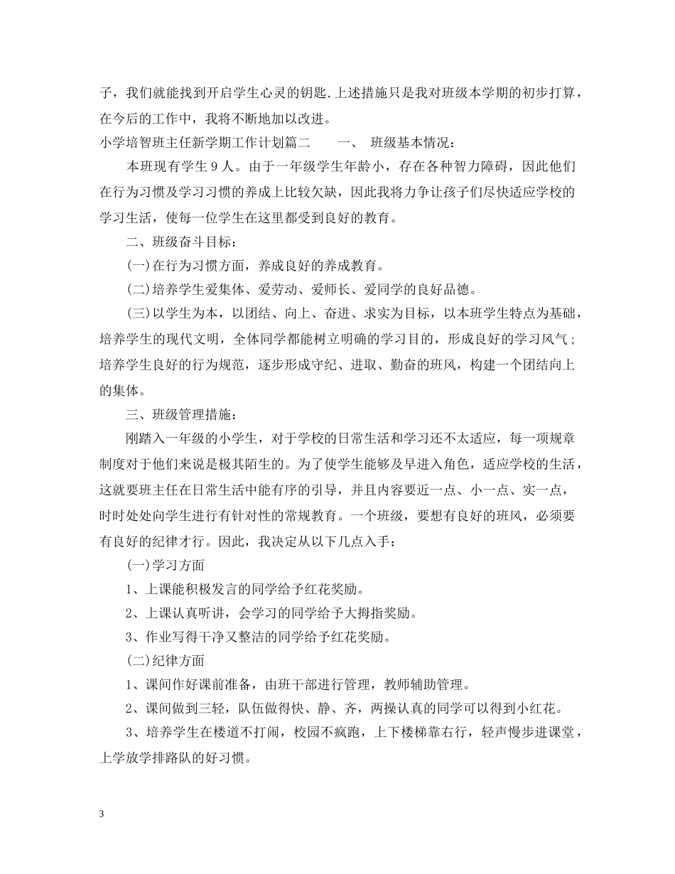 小学培智班主任2024新学期工作计划 _第3页