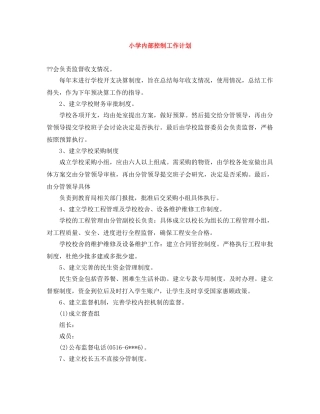 小学内部控制工作计划 