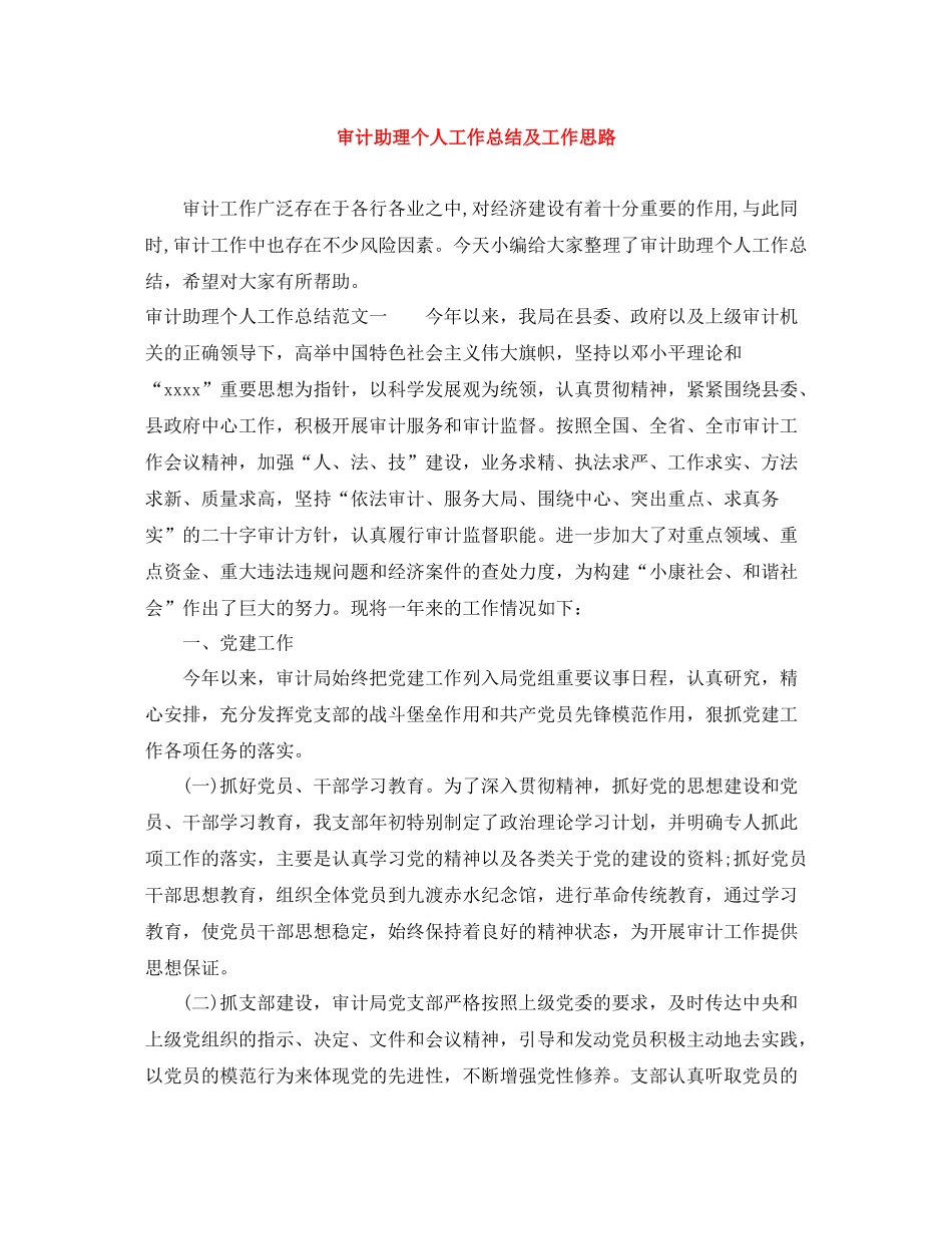 审计助理个人工作总结及工作思路_第1页