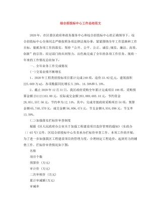 综合招投标中心工作总结范文