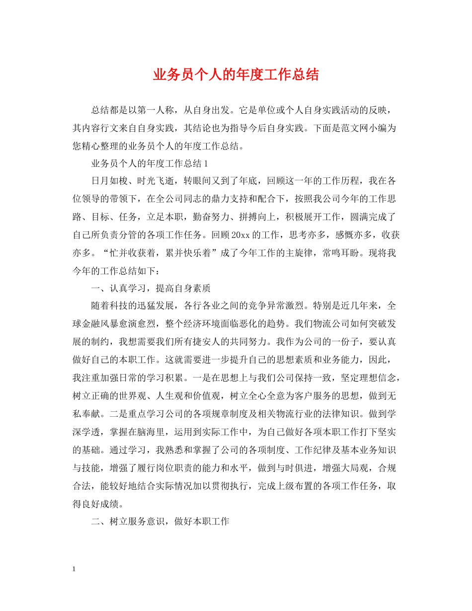业务员个人的年度工作总结_第1页