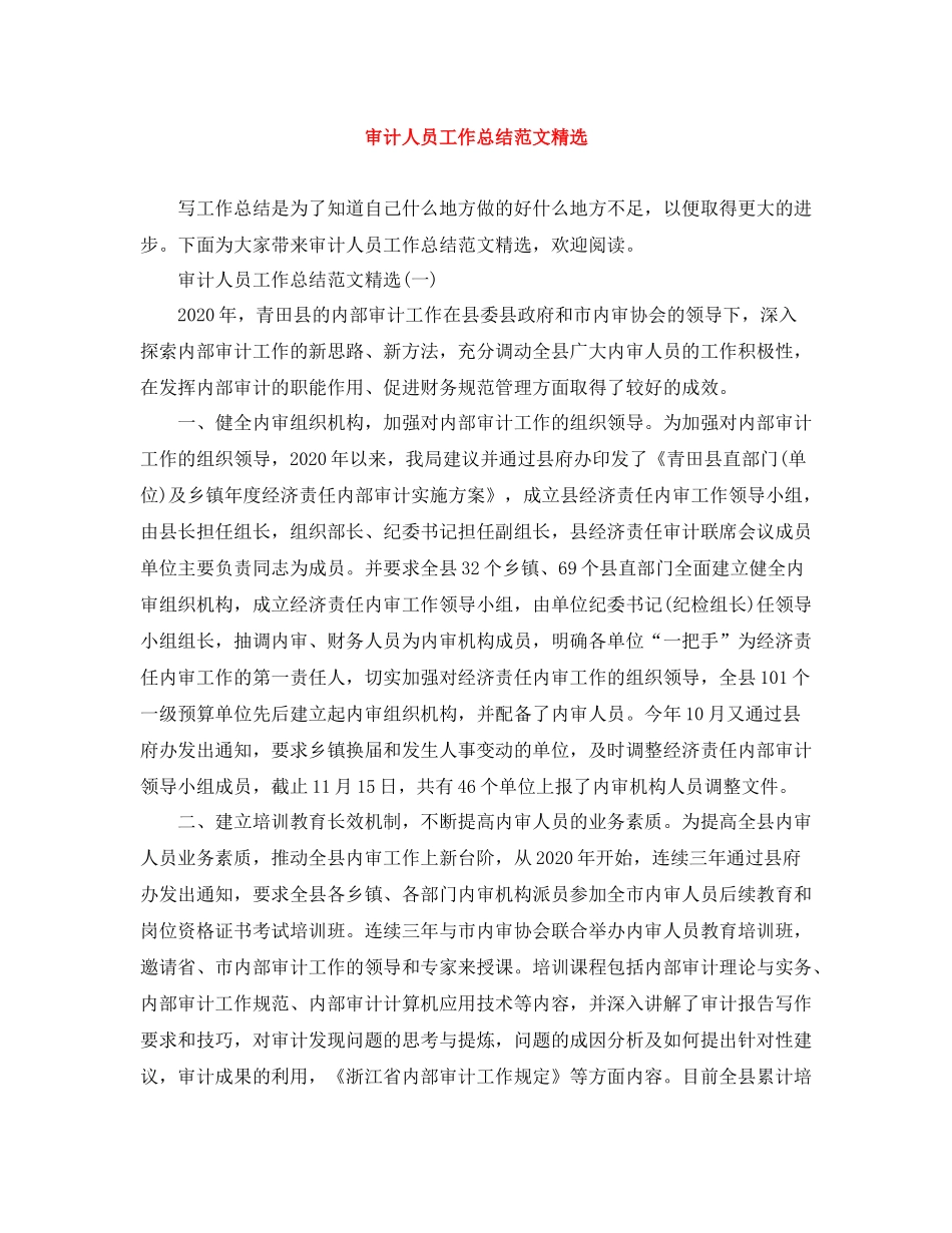 审计人员工作总结范文精选_第1页