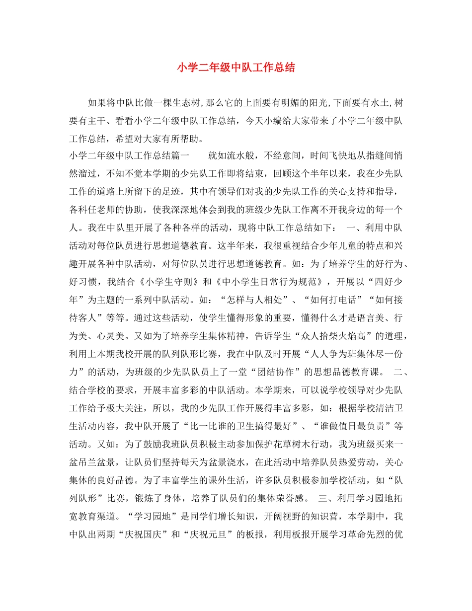 小学二年级中队工作总结 _第1页