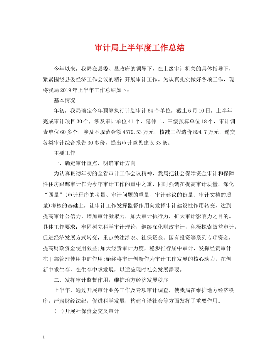 审计局上半年度工作总结_第1页