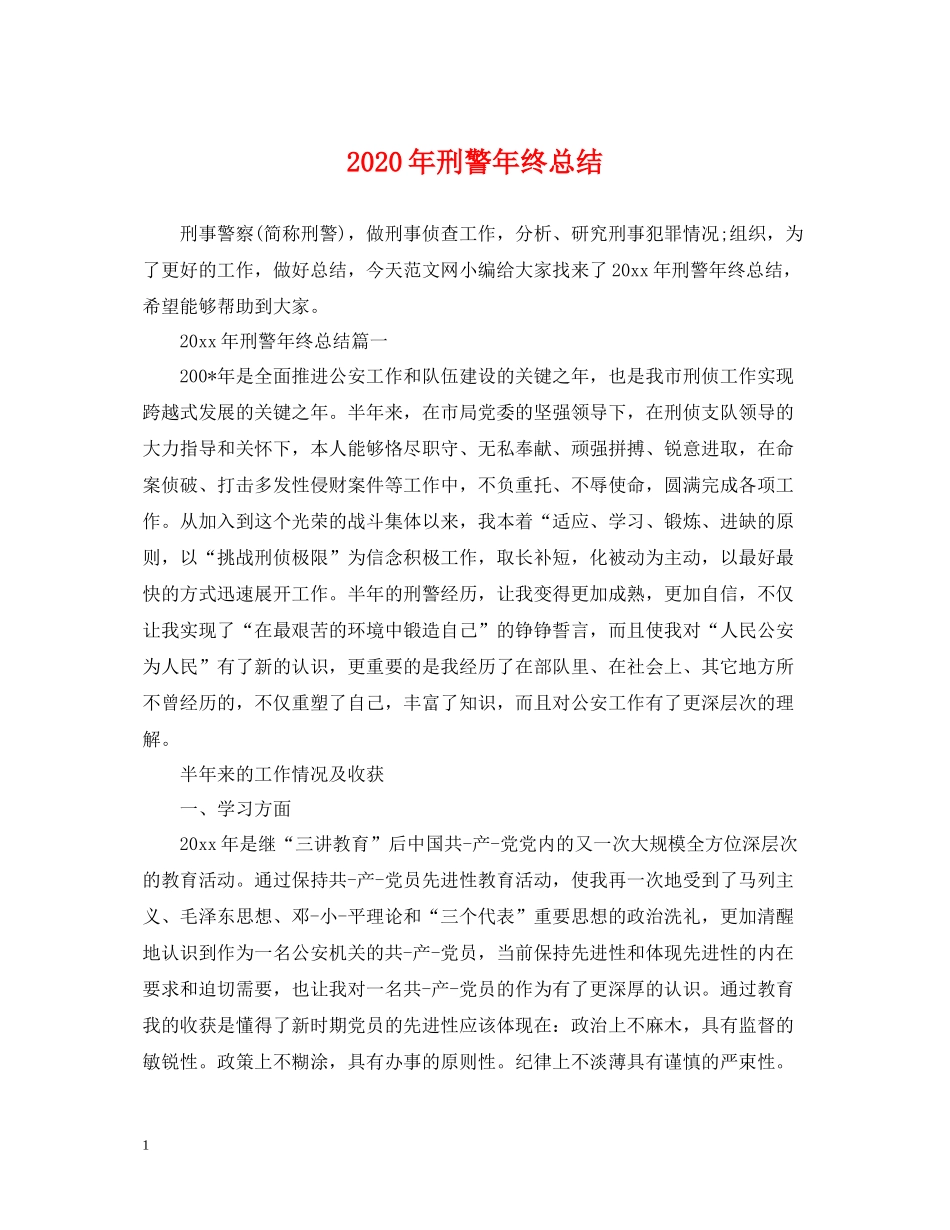 2020年刑警年终总结_第1页
